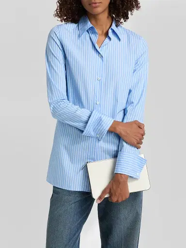 TOTEME Women's Striped Cotton Poplin Shirt - Blue White - Size 12 | Thumbnail 3
