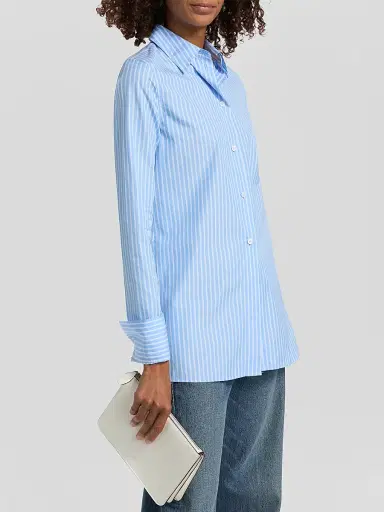 TOTEME Women's Striped Cotton Poplin Shirt - Blue White - Size 12 | Thumbnail 4