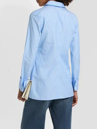 TOTEME Women's Striped Cotton Poplin Shirt - Blue White - Size 12 | Thumbnail 5