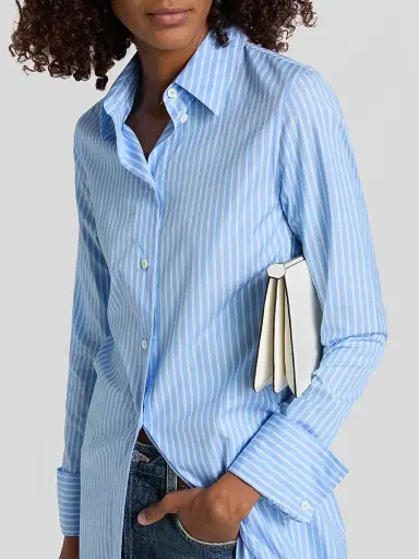 TOTEME Women's Striped Cotton Poplin Shirt - Blue White - Size 12 | Thumbnail 6