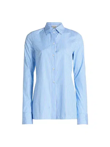 TOTEME Women's Striped Cotton Poplin Shirt - Blue White - Size 12 | Thumbnail 1