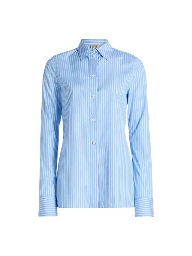 Toteme Women's Striped Cotton Poplin Shirt - Blue White