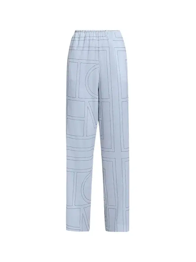 Women's Monogram Cotton-Blend Pajama Pants - Sky