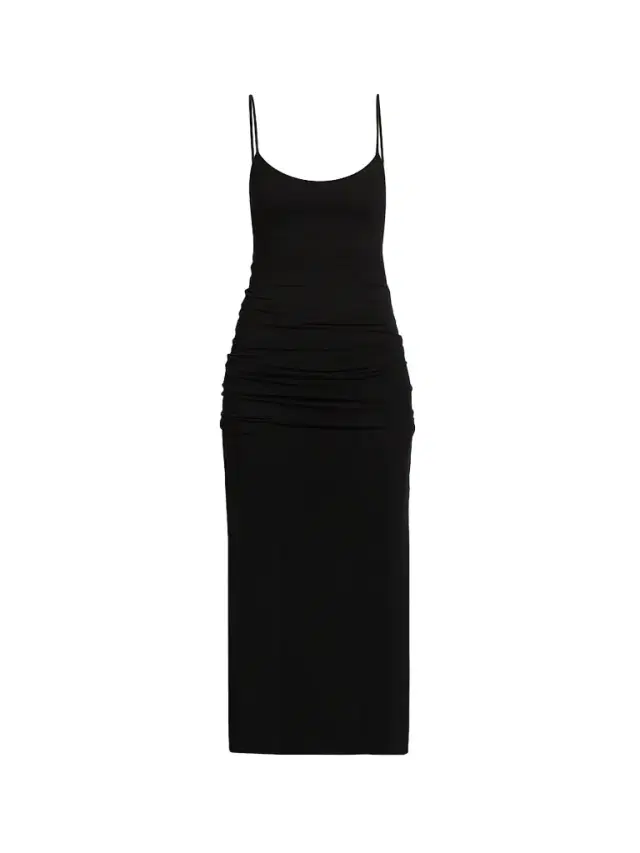 Women's Draped Jersey Slip Midi Dress - Black