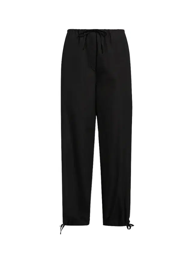Women's Drawstring Cotton Trousers - Black