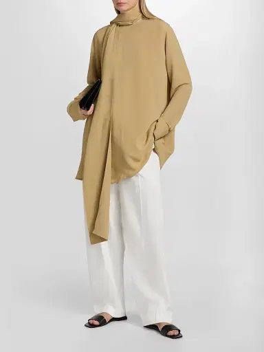 TOTEME Women's Draped Scarf Blouse - Desert - Size 12 | Thumbnail 2
