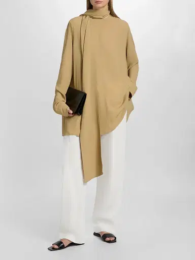 TOTEME Women's Draped Scarf Blouse - Desert - Size 12 | Thumbnail 3