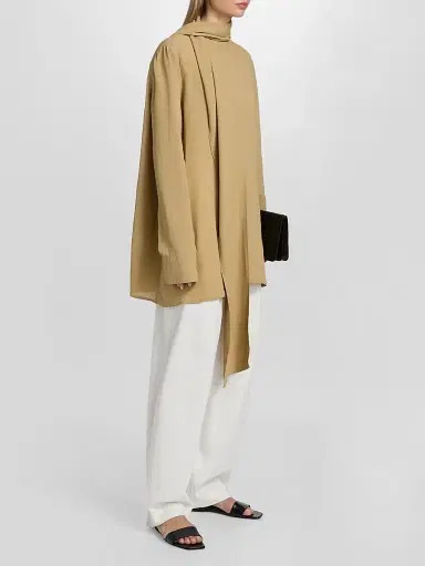 TOTEME Women's Draped Scarf Blouse - Desert - Size 12 | Thumbnail 4