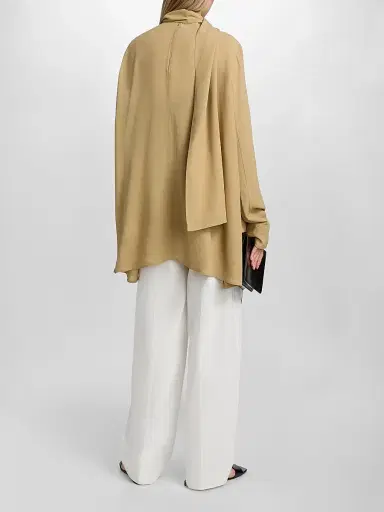 TOTEME Women's Draped Scarf Blouse - Desert - Size 12 | Thumbnail 5
