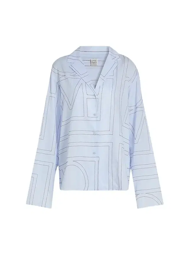 Toteme Women's Monogram Cotton-Blend Pajama-Style Top - Sky