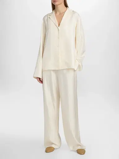 TOTEME Women's Monogram Silk Pajama Trousers - Cream - Size 12 | Thumbnail 2