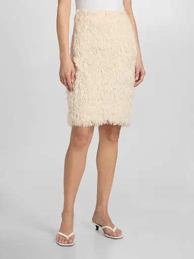 TOTEME Women's Feathered-Jersey Knee-Length Skirt - Eggshell - Size 12 | Thumbnail 3