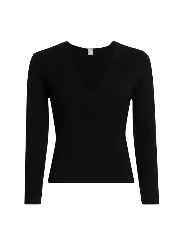 Toteme Women's Compact Knit V-Neck Top - Black