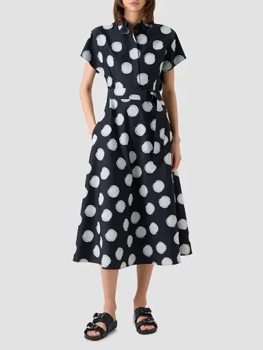 Akris punto Women's Fringed Polka Dot Jacquard Midi Shirtdress - Black Cream - Size 16 | Thumbnail 2