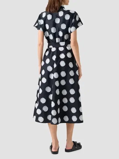 Akris punto Women's Fringed Polka Dot Jacquard Midi Shirtdress - Black Cream - Size 16 | Thumbnail 3
