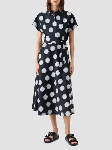 Akris punto Women's Fringed Polka Dot Jacquard Midi Shirtdress - Black Cream - Size 16 | Thumbnail 4