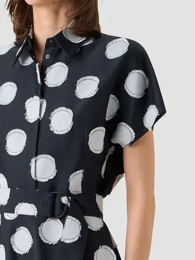 Akris punto Women's Fringed Polka Dot Jacquard Midi Shirtdress - Black Cream - Size 16 | Thumbnail 5