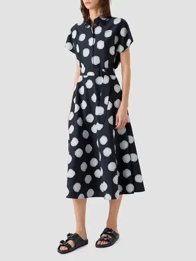 Akris punto Women's Fringed Polka Dot Jacquard Midi Shirtdress - Black Cream - Size 16 | Thumbnail 6