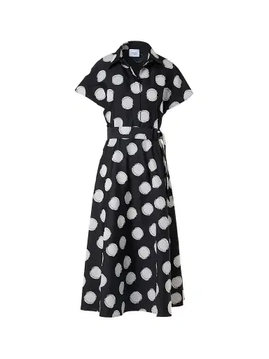 Akris punto Women's Fringed Polka Dot Jacquard Midi Shirtdress - Black Cream - Size 16 | Thumbnail 1