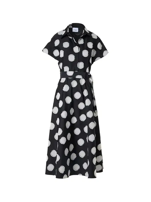 Women's Fringed Polka Dot Jacquard Midi Shirtdress - Black Cream