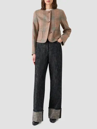Akris punto Women's Glen Check Virgin Wool-Blend Jacket - Beige Mocca Orange - Size 16 | Thumbnail 2 Akris punto Women's Glen Check Virgin Wool-Blend Jacket - Beige Mocca Orange - Size 16 | Thumbnail 2