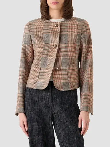 Akris punto Women's Glen Check Virgin Wool-Blend Jacket - Beige Mocca Orange - Size 16 | Thumbnail 4 Akris punto Women's Glen Check Virgin Wool-Blend Jacket - Beige Mocca Orange - Size 16 | Thumbnail 4
