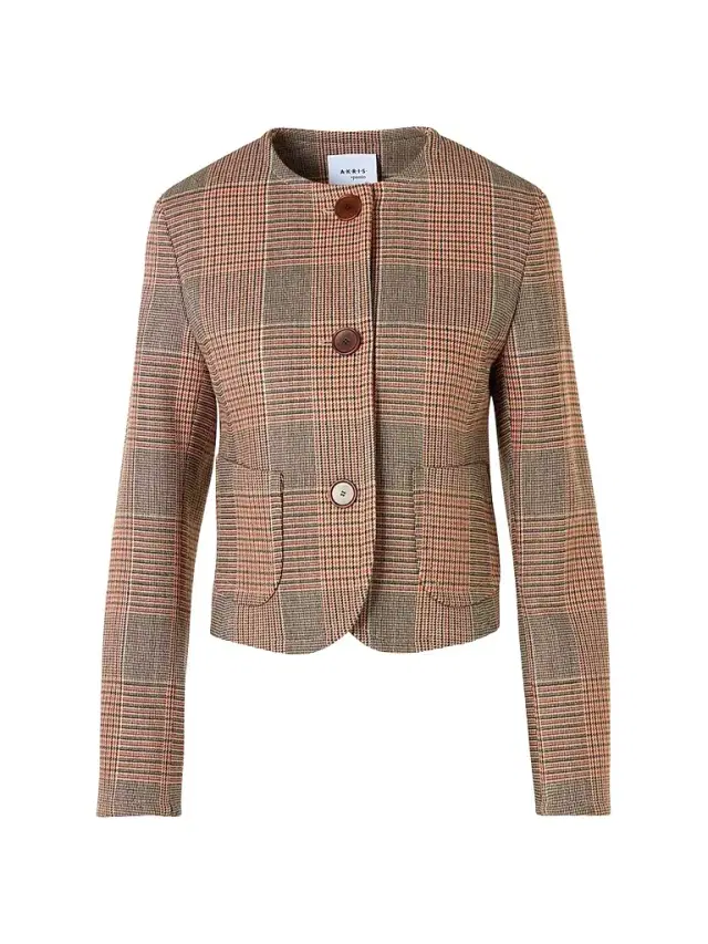 Women's Glen Check Virgin Wool-Blend Jacket - Beige Mocca Orange