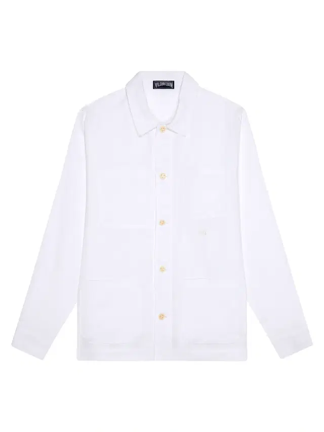 Men's Linen Turtle Embroidery Shirt - Blanc