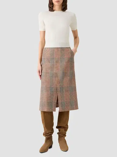 Akris punto Women's Chiaro Glen Check Wool-Blend Midi Skirt - Beige Mocca Orange - Size 16 | Thumbnail 2