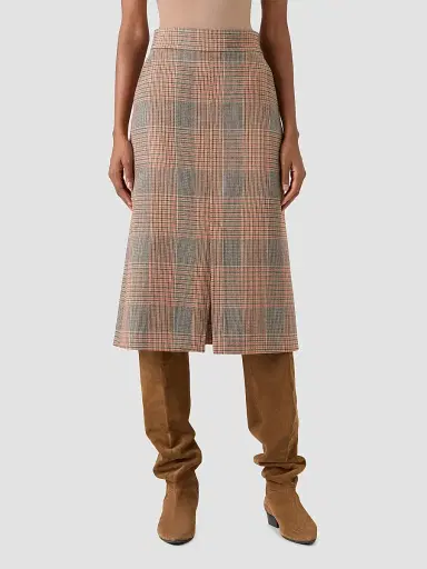 Akris punto Women's Chiaro Glen Check Wool-Blend Midi Skirt - Beige Mocca Orange - Size 16 | Thumbnail 4