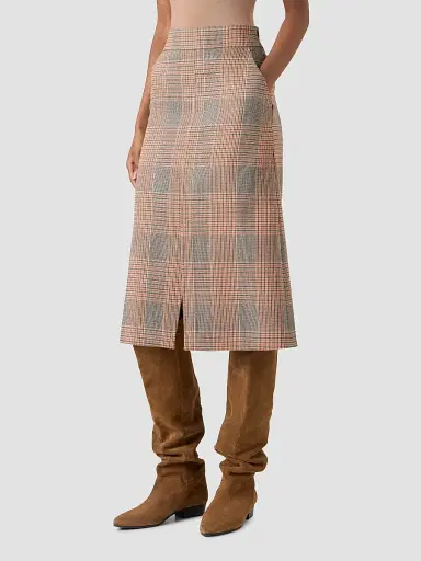 Akris punto Women's Chiaro Glen Check Wool-Blend Midi Skirt - Beige Mocca Orange - Size 16 | Thumbnail 6