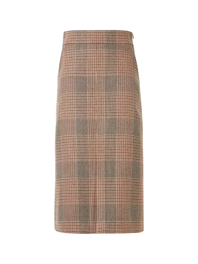 Women's Chiaro Glen Check Wool-Blend Midi Skirt - Beige Mocca Orange