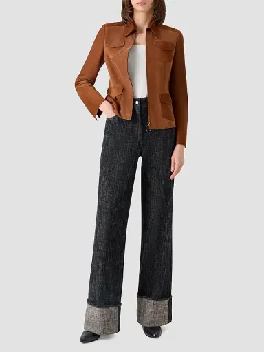 Akris punto Women's Point Collar Suede Jacket - Hazel - Size 16 | Thumbnail 2