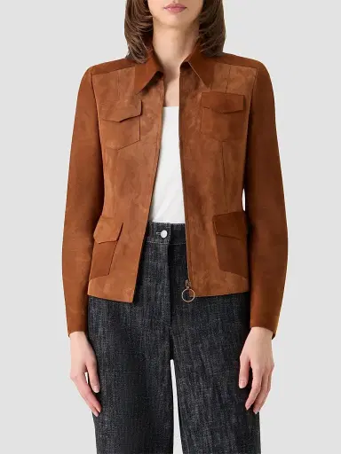 Akris punto Women's Point Collar Suede Jacket - Hazel - Size 16 | Thumbnail 4
