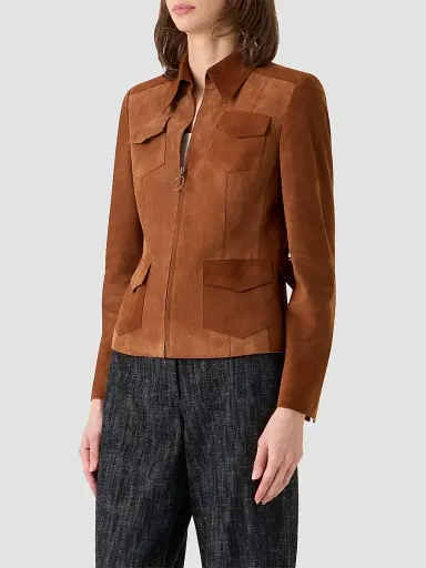 Akris punto Women's Point Collar Suede Jacket - Hazel - Size 16 | Thumbnail 6