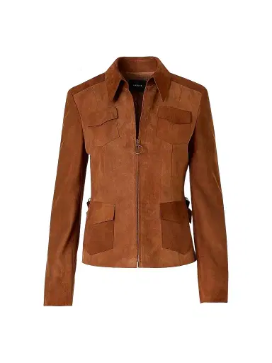 Akris punto Women's Point Collar Suede Jacket - Hazel - Size 16 | Thumbnail 1
