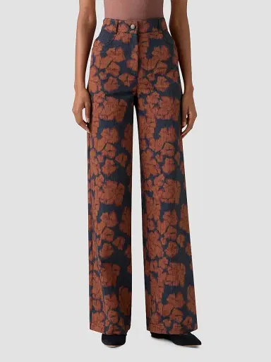 Akris punto Women's Cooper Floral Cotton Straight-Leg Pants - Black Denim Orange - Size 16 | Thumbnail 3
