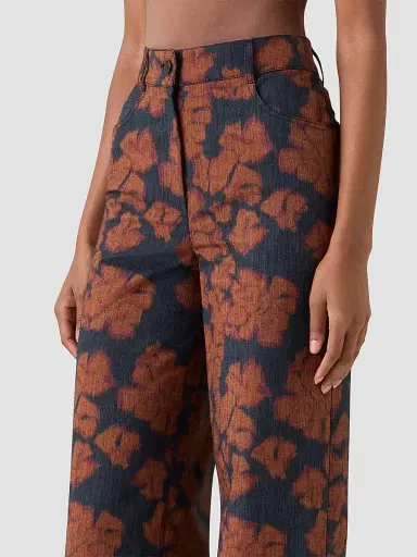 Akris punto Women's Cooper Floral Cotton Straight-Leg Pants - Black Denim Orange - Size 16 | Thumbnail 4