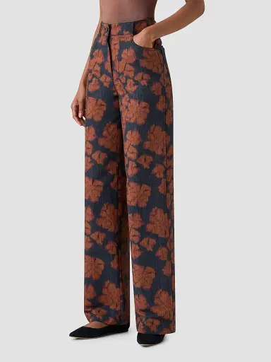 Akris punto Women's Cooper Floral Cotton Straight-Leg Pants - Black Denim Orange - Size 16 | Thumbnail 5