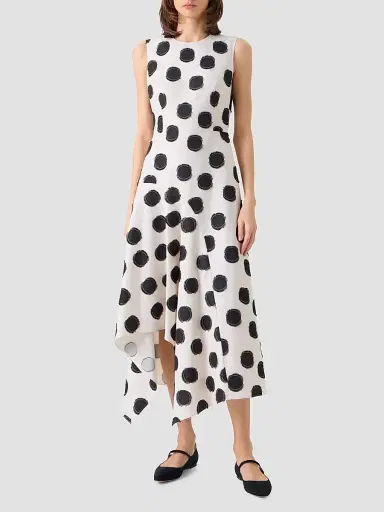 Akris punto Women's Asymmetric Fringed Polka Dot Midi Dress | Thumbnail 2