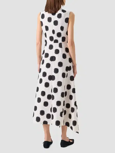 Akris punto Women's Asymmetric Fringed Polka Dot Midi Dress | Thumbnail 3
