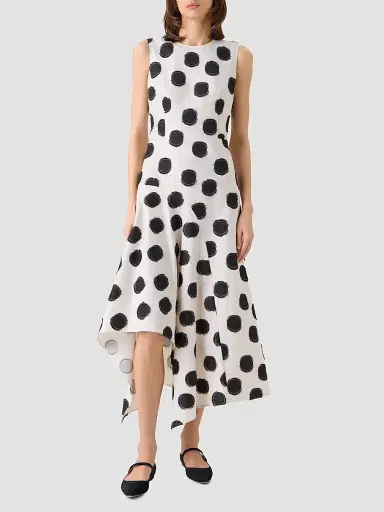 Akris punto Women's Asymmetric Fringed Polka Dot Midi Dress | Thumbnail 4