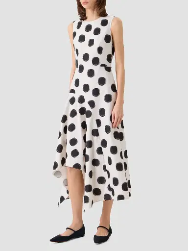Akris punto Women's Asymmetric Fringed Polka Dot Midi Dress | Thumbnail 7