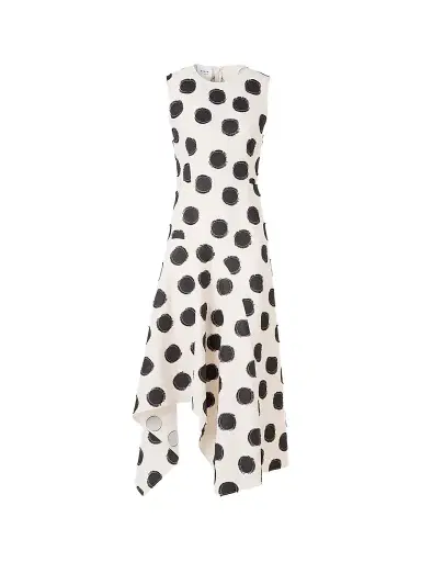 Akris punto Women's Asymmetric Fringed Polka Dot Midi Dress | Thumbnail 1