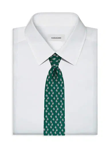 Ferragamo Men's Nautical Print Silk Tie - Verde | Thumbnail 2