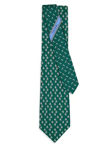 Ferragamo Men's Nautical Print Silk Tie - Verde | Thumbnail 3