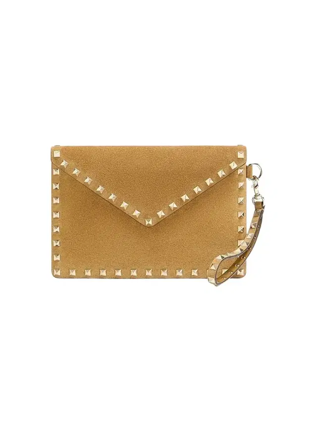 Valentino Garavani Women's Rockstud Suede Clutch - Havana Beige