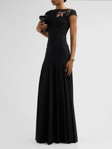 Chiara Boni La Petite Robe Women's Isolda Beaded 3D Flower Appliqué Drop-Waist Maxi Dress | Thumbnail 4 Chiara Boni La Petite Robe Women's Isolda Beaded 3D Flower Appliqué Drop-Waist Maxi Dress | Thumbnail 4