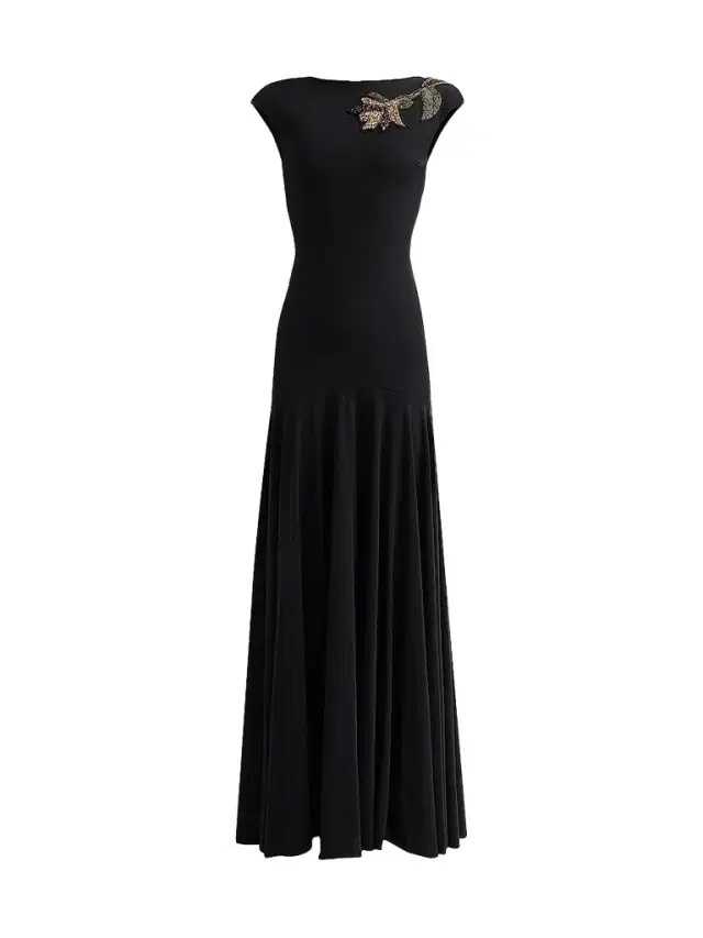 Chiara Boni La Petite Robe Women's Isolda Beaded 3D Flower Appliqué Drop-Waist Maxi Dress - Black
