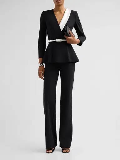 Chiara Boni La Petite Robe Women's Hollis Mix Media Peplum Jumpsuit - Black White - Size 16 | Thumbnail 2 Chiara Boni La Petite Robe Women's Hollis Mix Media Peplum Jumpsuit - Black White - Size 16 | Thumbnail 2